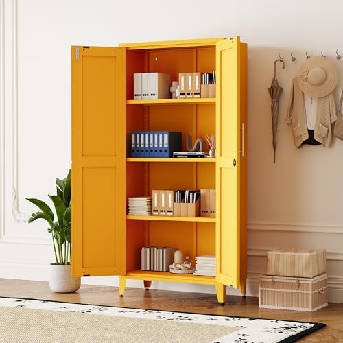 Metal Storage Cabinet with Lock,Yellow Steel Tool Cabinet with 3 Adjustable Shelves,61 Tall Freestanding Heavy Duty Garage Locker for Home Office Kitchen 61" H X 27.6" W X 13.8" D - Image 7