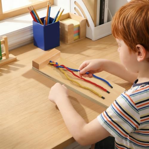Ipetboom Kids Hair Braiding Tool Wooden Braid Practice Board Early Educational Toy for Fine Motor Skills Development and Hand-Eye Coordination 11.81X3.74X1.57In - Image 5