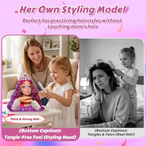 Princess Hair Styling Doll Head Makeup Kit for Girls, Hair Salon Set - Image 3