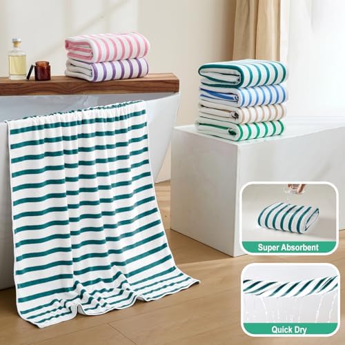 JML Microfiber Beach Towels, 4 Pack, 27" x 55", Cabana Stripe Dark Green - Image 4