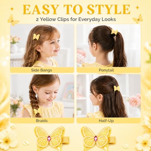 2 Pcs Butterfly Hair Clips for Girls, Fully Lined, Yellow - Image 2