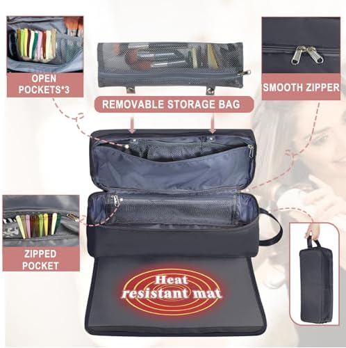 Hair Tools Travel Bag with Heat Resistant Mat Hair Styling Accessories Storage Case for Hair Dryer Flat Iron Straightener Curling Iron Haircare Accessories Travel Essentials for Women - Image 3