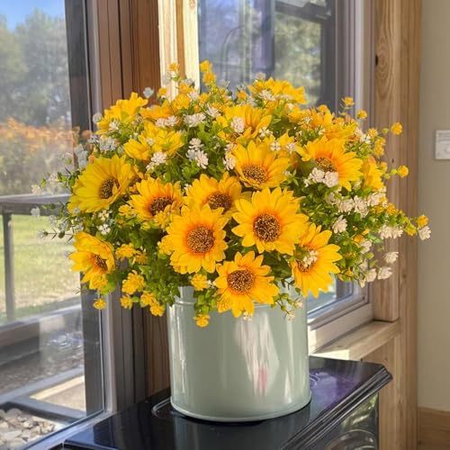 Fall Artificial Sunflowers Faux Mums Flowers Plants for Outdoor Decoration - Image 5