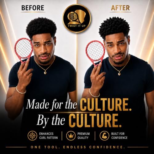 Twist It Up Comb (Bond Black) - Alternative for Hair Sponges, Creates Curls and Twists for Black Men, Tennis Racket Design - Image 5