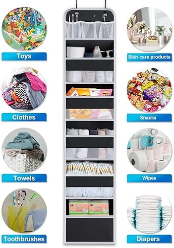 Over the Door Organizer Storage - 5 Tier Hanging Storage shelves Door Organizer with Pockets, Anti Tilt 44 lb Load Behind Door Organizer for Bedroom,Nursery,Bathroom,Kitchen,Dorm,Shoe - 1 Pack, Black - Image 4