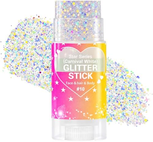Mysense Carnival White Body Glitter Stick,Face Hair Glitter Gel for Women Kids,Sparkling Mermaid Sequins Chunky Glitter Face Paint Makeup,Singer Concert Outfit Festival Rave Accessories by Mysense