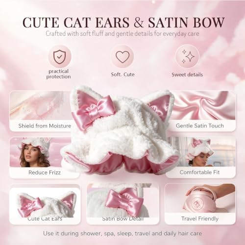 Satin Lined Sleep Bonnet for Women, Teddy Plush Hair Bonnet, Silk Wrap for Curly & Braided Hair, Anti-Frizz Night Cap - Image 4