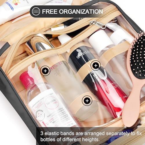COOSKY Travel Hanging Toiletry Bag for Women, with Jewelry Organizer Compartment, Medium Waterproof Hanging Makeup Accessories, Cosmetic Essentials, Toiletries Dopp Kit Set with Trolley Belt, Black - Image 4