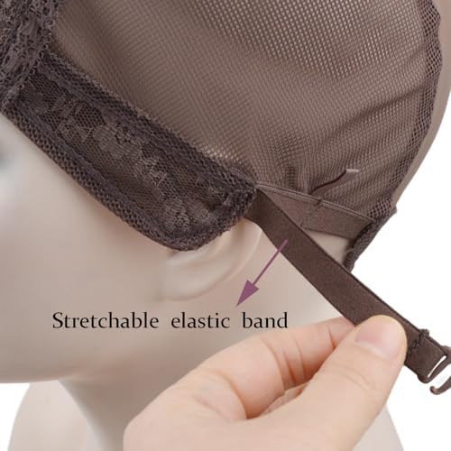 2 Pcs Double Lace Wig Caps with Adjustable Straps Swiss Lace Hairnet on the Back for Making Wig (Brown M) - Image 6