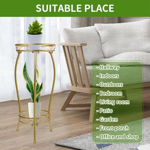 LOYAL TIGER Plant Stand Indoor Outdoor, 2 Tier 27" Tall Metal Shelf, Gold - Image 5