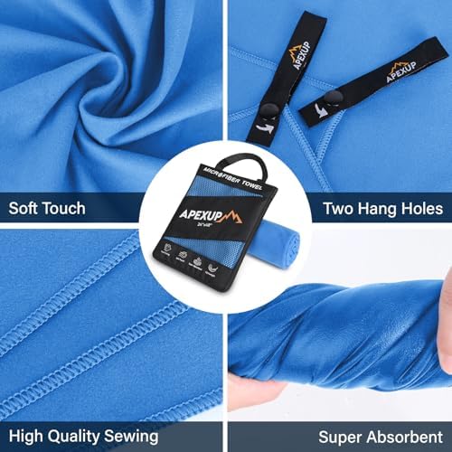 APEXUP Microfiber Travel Towel, Ultra Absorbent Quick Dry Towels, Lightweight Gym Sports Camping Towel for Workout, Yoga, Beach, Shower, Swimming (60"×30", Blue) - Image 2