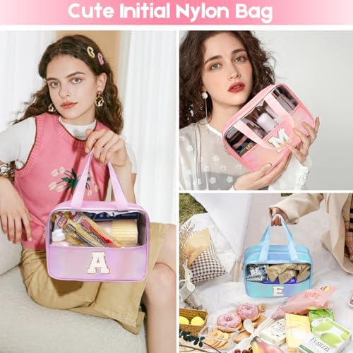 Personalized Initial Clear Makeup Bag Blue Cosmetic Bag Set Large Travel Toiletry Bag, Cute Clear Make Up Bags Organizer Bag for Girlfriend Teacher Gifts Teen Girl Gifts Trendy Stuff M (Blue) - Image 5