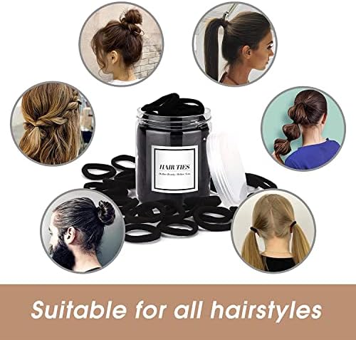 iFwevs 50PCS Black Hair Ties,Cotton Seamless Ponytail Holders,No Damage Elastics Hair Bands for Thick Heavy &Curly Hair - Image 4