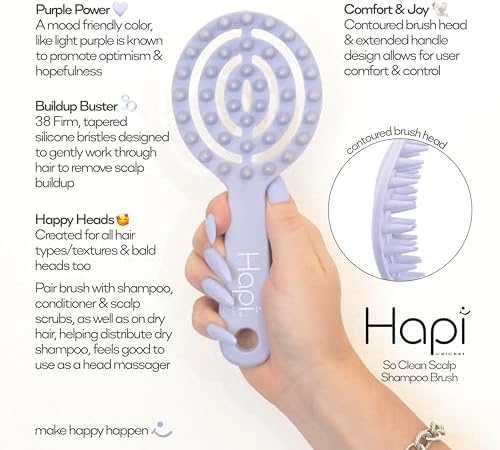 Cricket Hapi So Clean Scalp Massager Brush – Silicone Scrubber & Exfoliator for Hair & Scalp Care, 38 Firm Tapered Teeth, Shampoo Brush for Shower & Salon - Light Purple - Image 2