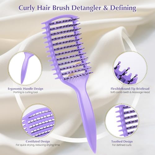 Curl Defining Brush, Vented Curly Hair Brush for Effortlessly Detangling Shaping and Defining Women's Men's Curls on All Wet or Dry Hair Types, Reduces Frizz (Purple) - Image 2