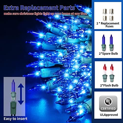 Ultra-Bright Connects End to End Blue Christmas Mini Light 300L 63.8Ft(2Sets-Each 150L)UL Listed Incandescent Bulb String Light for Indoor Outdoor Holiday Garden Party Christmas Tree Decor - Image 2