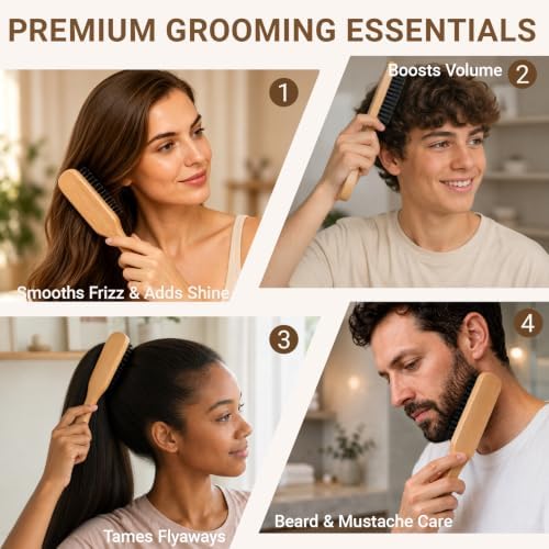 Slick Back Hair Brush with Boar Bristles Wooden Handle Smoothing Brush - Image 7