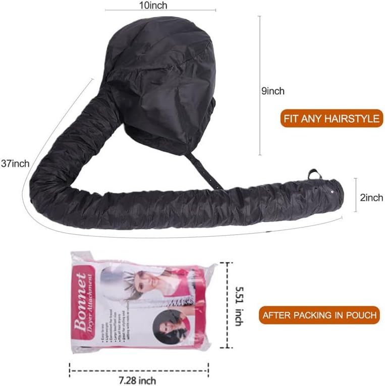 Hair Dryer Bonnet, Portable Household Hair Dryer Cap Professional Salon Hooded Adjustable Upgraded Soft Deep Conditioning Hair Drying Styling Heat Cap (BLACK) - Image 2