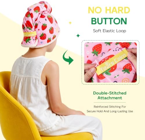 Years calm Kids Hair Towel Wrap, Wide Tail Microfiber (Strawberry) - Image 6