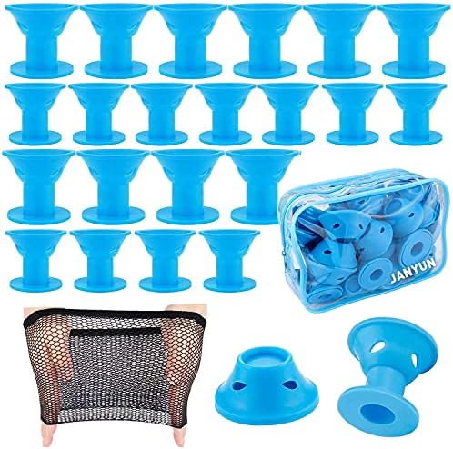 JANYUN 40 Pcs Sea Blue Silicone Hair Rollers,Heatless Hair Styling Tools by JANYUN