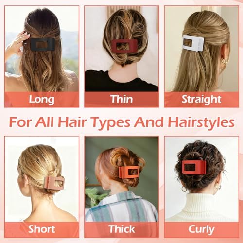 French Flat Hair Clips for Women 6pcs Hair Claw Clips for Thick or Thin Hair Matte Claw Clips for Girls Barrettes Non-Slip Strong Hold Hair Accessories for Women (Orange) - Image 6