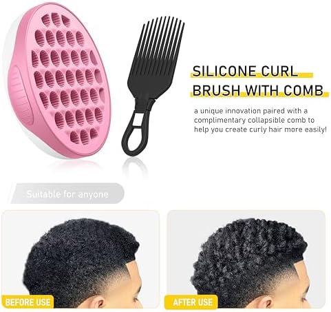 Silicone Curl Brush with Pick and Spiral Cavities, Two-Sided Hair Curling Tool for Afro Curls, Small Holes Curler for All, Pink, 1 Piece - Image 2