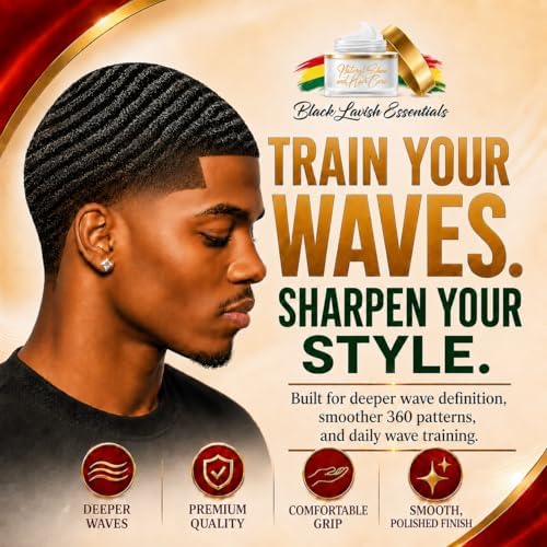 360 Wave Brush, Build Deeper Waves, Soft & Hard Boar Bristle Curved Brushes BLACK LAVISH ESSENTIALS (Medium-Hard Brush, Red) - Image 5