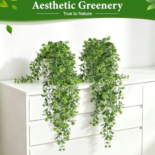 4Pcs Fake Hanging Plants, 28" Artificial Plants Faux Green Eucalyptus Vines - Image 2