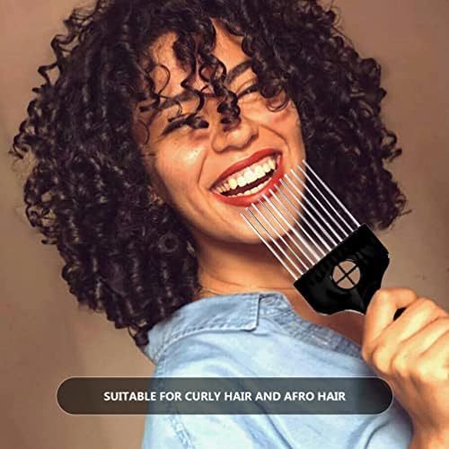 2 Pack Hair Picks for Afro, Curly Hair Styling - Metal Hairdressing Tools for Women and Men (Black) - Image 4
