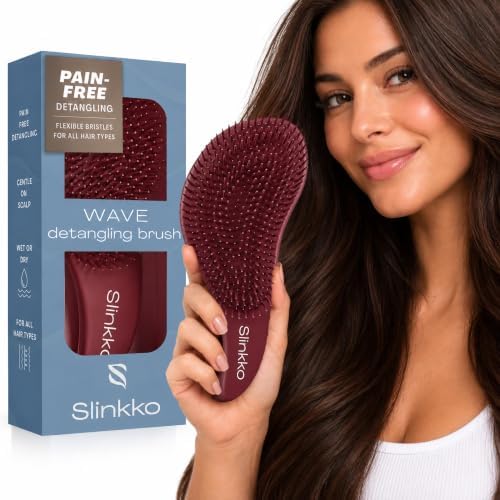 Detangler Brush, Hair Brush for Women, Men & Kids - Detangling Hair Brush for Curly, Thick, Fine & Wavy Hair - Anti-Breakage Wave Brush, Pain-Free Hairbrush, Special Edition Burgundy by Slinkko
