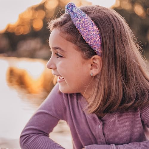 FROG SAC Sequin Knot Headband for Girls, Purple Knotted Hair Bands Accessories for Kids, Sparkly Iridescent Little Girl Headbands, Cute Fashion Hairbands for Tweens Stocking Stuffers for Children - Image 6