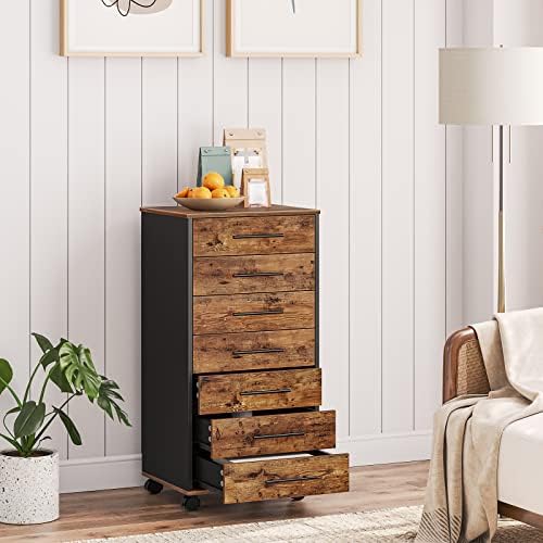 HOOBRO 7-Drawer File Cabinet, Wooden Office Cabinet with Drawers, Mobile Storage Filing Drawer for Home Office, Study, Easy Assembly, Rustic Brown and Black BF07WJ01 - Image 6