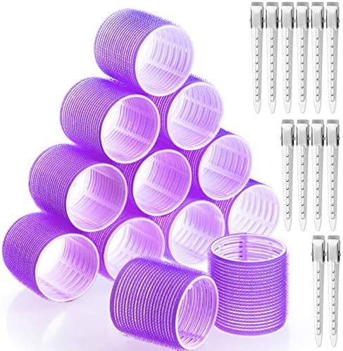 Jumbo Hair Curlers Rollers, 12Pcs Hair Roller Curlers Self Grip Holding Rollers with12 Stainless Steel Duckbill Clips for Long Hair Volume (Purple) by ProfessionalDIYArtSupplier