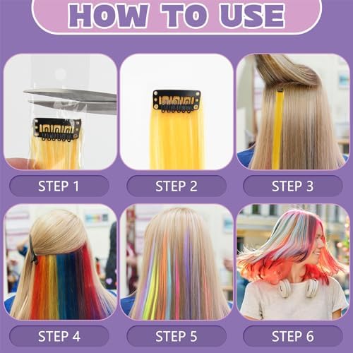 BEAHOT 12 PCS Clip in Colored Hair Extensions, 20 Inches Rainbow Hairpieces - Image 6