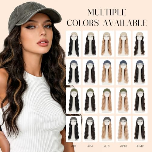 Rich Choices Hat Wigs for Women,Olive Green Baseball Cap with Hair Extensions for Women,Caps with Wavy Curly Synthetic Long Hair Attached Adjustable Baseball Cap Wig 18 Inch Black Hair - Image 4