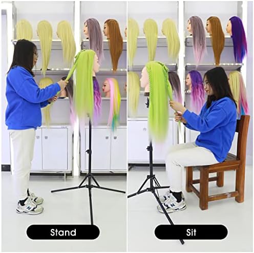Mannequin Head Stand, Upgrade Foldable Wig Stand Tripod for Cosmetology Hairdressing Training, Metal Adjustable Wig Head Stand with Wig Caps, T-Pins, Comb, Hair Clips - Image 6