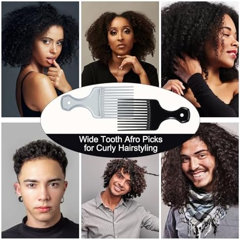 SIMPOR 2 Pcs Hair Pick Comb, Wide Tooth Lift for Hair Styling Detangling, Plastic Afro Pick for Women Men (Silver, Black) - Image 3