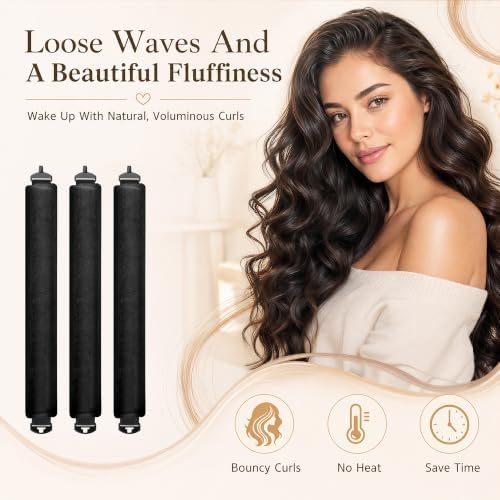 Luckybear Heatless Curls Overnight, Jumbo Curling Flexi Rods, 3PCS Black - Image 2