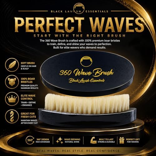 360 Wave Brush, Build Deeper Waves, Soft & Hard Boar Bristle Curved Brushes (Soft Brush, Black) - Image 2