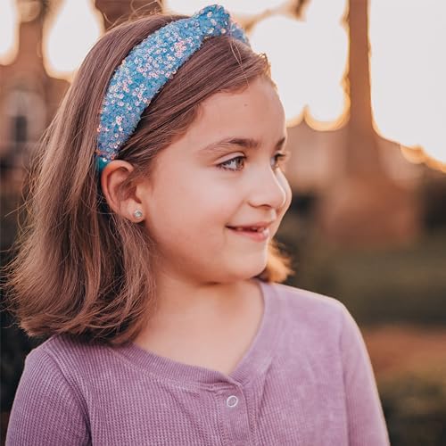 FROG SAC Sequin Knot Headband for Girls, Blue Knotted Hair Bands Accessories for Kids, Sparkly Iridescent Little Girl Headbands, Cute Fashion Hairbands for Tweens Stocking Stuffers for Children - Image 7