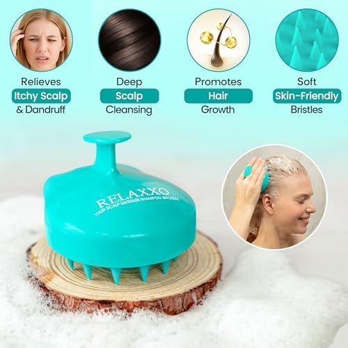 RELAXXO Scalp Massager Hair Growth – Exfoliator & Hair Scrubber for Scalp, Soft Bristles for Dandruff & Soothing Comfort, Shampoo Brush, Wet & Dry Use, Green - Image 2