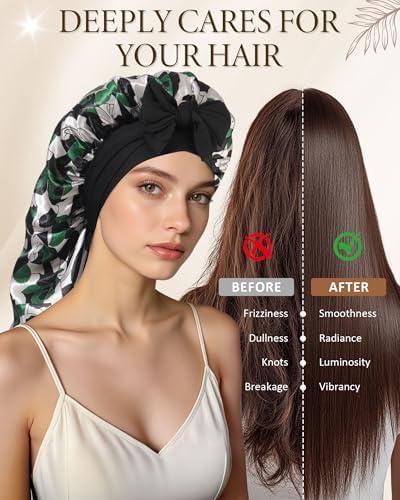 AWAYTR Long Satin Bonnet for Sleeping, Women Two-Tone Reversible Sleep Cap - Image 5