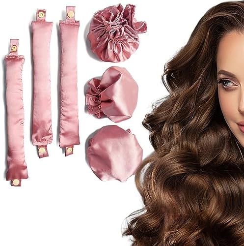 3Sets/6PCS Ariuvor New Satin Heatless Hair Curler,Hair Rollers for Heatless Curls with Hair Caps,Soft Heatless Curling Rod Headband for Long Hair,No Heat Curling to Sleep in Overnight (pink) by Unknown