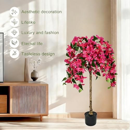 3.7FT Artificial Bougainvillea Tree,Faux Bougainvillea Trees with Pot & Realistic Wood Trunk,Potted Flowering Plant for Indoor Outdoor Home Living Room, Front Porch, Patio, Entryway Garden Decor - Image 4
