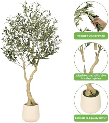Realead 5ft Olive Trees Artificial Indoor with White Tall Exquisite Planter - Image 5
