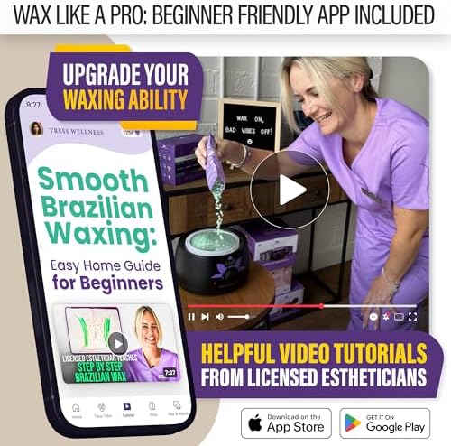 Tress Wellness Award Winning Waxing Kit for Sensitive Skin – Safe for Face & Skin, Easy to Use – At-Home Kit for Face, Bikini, Brazilian & Full Body - Digital Display, Beige - Image 6