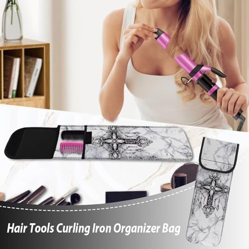 ZOUTAIRONG Cross Marble Curling Iron Holder Heat Resistant Flat Iron Travel Case Curling Iron Travel case, Water-Resistant Curling Wand Travel Cover Case Pouch Women's Storage Bag - Image 2