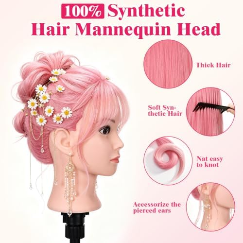 29'' Mannequin Head with Hair,Colorful Hair Mannequin Doll Head Pink Ombre - Image 2