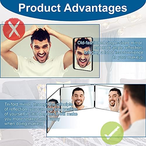 LMZNXCZ 3 Way Mirror for Self Hair Cutting,360 Haircuts Men for Barber Use Tools,to See Back of Head,Tri Fold Mirror with Portable Height Adjustable Telescoping Hooks - Image 5