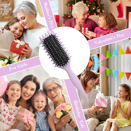 Curly Hair Brush, Vented Curl Defining Brush Anti Frizz Detangler Comb for Wet Dry Hair, Effortlessly Shape Curls Waves Styling Brush for Women Men Salon Home Daily Use - Purple - Image 4